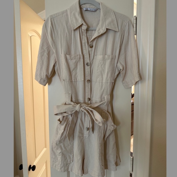 Short Sleeve Tan Romper - Picture 1 of 2
